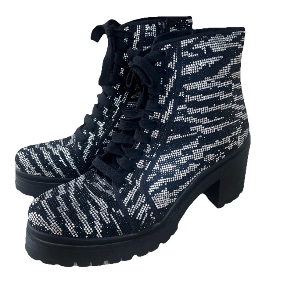 Gianni Bini Black Rhinestone Zebra Boots – Chunky Heel – Size 10M”
